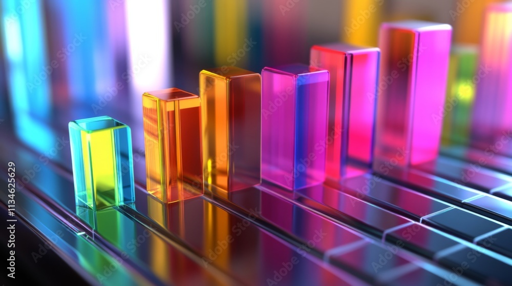 Poster colorful 3d bars in vibrant light with reflective background