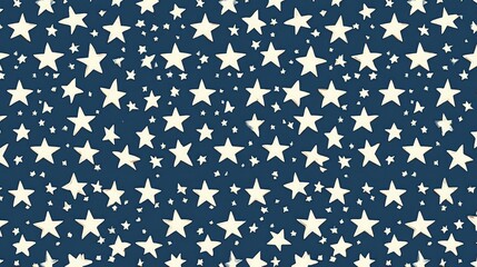 Pattern of White Stars on a Dark Blue Background, Ideal for Use in Textiles, Wallpapers, Children&rsquo;s Decor, Party Themes, and Creative Projects