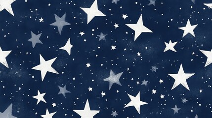 Starry Night Background with Hand-Drawn White Stars on Deep Blue Canvas for Creative Design Projects and Modern Artwork Applications