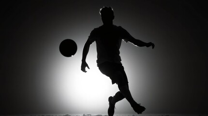 Silhouette of a Soccer Player: A dramatic silhouette of a soccer player in action, captured against a bright spotlight. The image conveys the intensity and passion of the sport.
