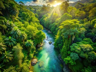Obraz premium Kuranda rainforest: breathtaking aerial views of lush green canopy, Tropical North Queensland.