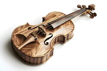 Obraz premium Violin on a white background with a focus on its wooden design and classical musical elements