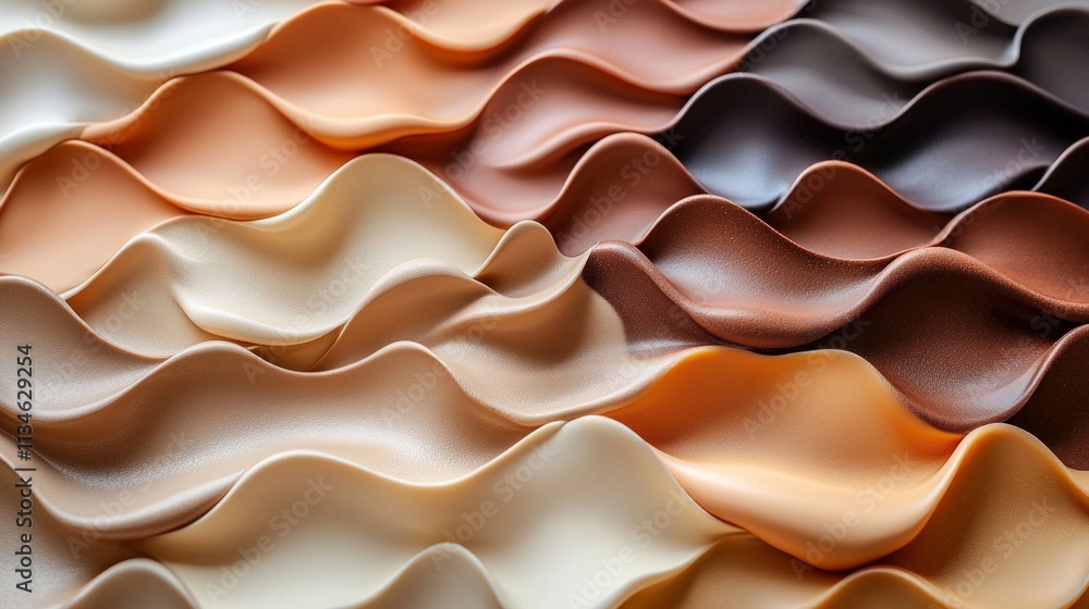 Poster layers of silky textures showcase trendy palette of mocha mousse colors creating modern abstract bac