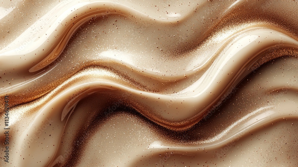 Poster abstract design showcasing trendy palette of mocha mousse colors. smooth flowing textures create vis