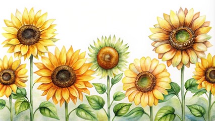 Watercolor style sunflower set material, watercolor, sunflower, art, painting, nature, floral, botanical, yellow, vibrant,design