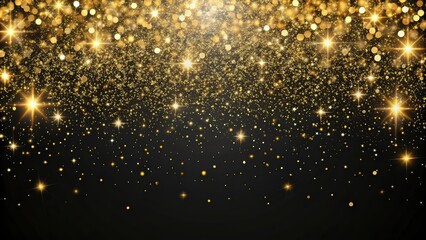 Black festive background with abstract scattering of gold sparkles, ideal for holiday designs , Christmas, celebration, shiny