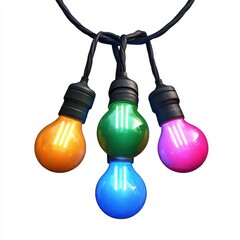 Colorful decorative light bulbs hanging together