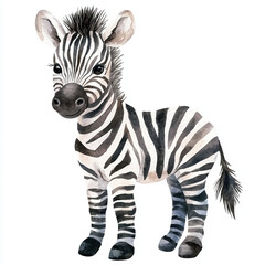 Cute baby zebra illustration with minimalistic watercolor style