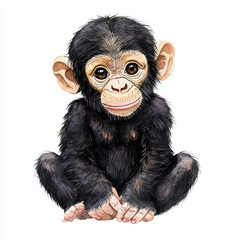 Fototapeta premium Watercolor illustration of baby chimpanzee, cute and playful