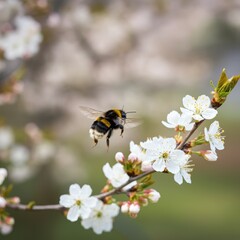 Closeup of a Bombus terrestris, the buff-tailed bumblebee or large earth bumblebee, feeding nectar...