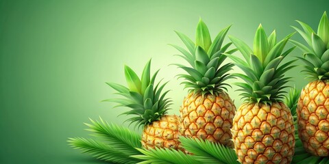 Fototapeta premium rendering of vibrant and detailed pineapple fruits with green leaves, pineapple, fruit, tropical, fresh, ripe, exotic