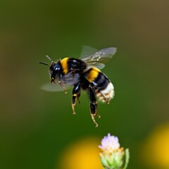 Closeup of a Bombus terrestris, the buff-tailed bumblebee or large earth bumblebee, feeding nectar...