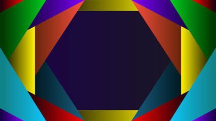 Abstract Background Multicolored Geometric Pattern with Vibrant Shapes and a Central Dark Space