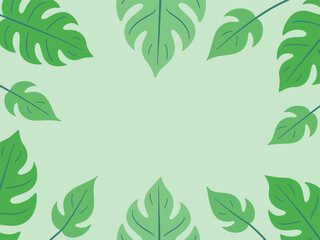 Green background with leafy frame and copy space.