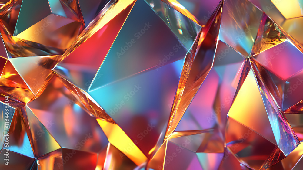 Poster an abstract 3d render of crystal backgrounds with iridescent textures.
