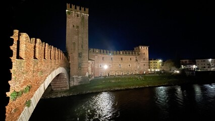 Castelvecchio at Night in Verona, Italy - Historic Medieval Castle and Bridge