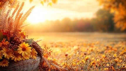 Autumn Harvest: Golden Wheat & Flowers