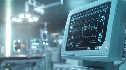 Emergency medical procedure hospital digital health equipment clinical environment close-up view patient monitoring concept