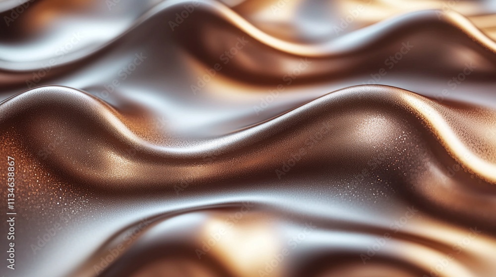 Poster metallic background features glowing mocha mousse hues and glossy surface. subtle light reflections 