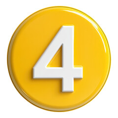 Fototapeta premium Yellow circular button with the number four prominently displayed.