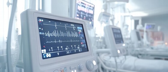 Fototapeta premium Monitoring patient vital signs in a hospital room healthcare environment medical equipment perspective technology concept