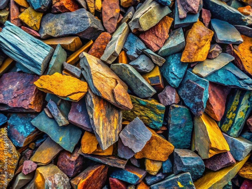 Poster aerial view of chaotic slate rock fragments creating a richly textured surface for unique and versat