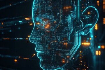 Futuristic concept of artificial intelligence in the form of a face