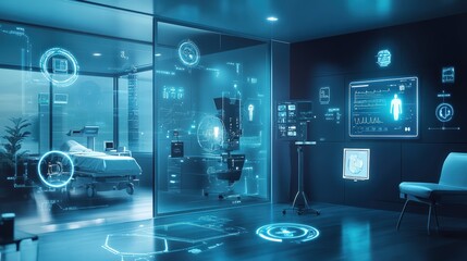 Advanced medical technology integration modern hospital room digital environment high-tech display futuristic concept