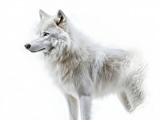 Obraz premium White wolf with detailed fur on white background. PNG transparent.