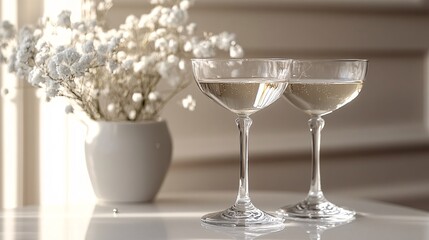 Elegant Champagne Flutes with Baby's Breath
