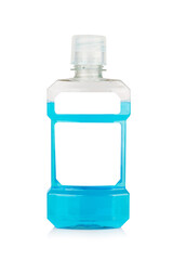 Mouthwash water color blue bottle isolated on white background