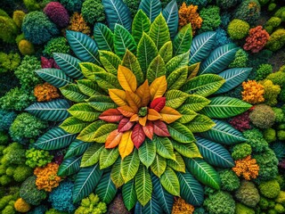 Fototapeta premium Aerial View of Diverse Leaf Shapes in Elegant Line Art Style, Showcasing Unique Natural Forms and Textures from Above, Perfect for Artistic and Design Applications