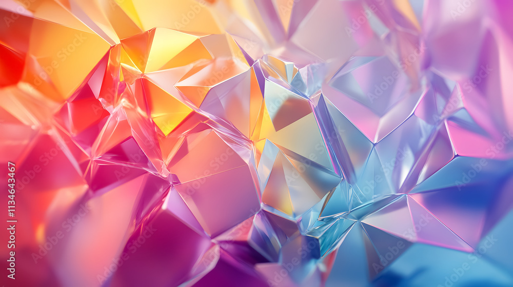 Poster an abstract 3d render of crystal backgrounds with iridescent textures.