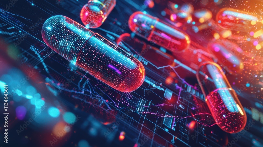 Aufkleber exploring innovative medicine capsules and data visualization in a digital environment