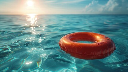 Obraz premium red swimming pool ring float in blue water