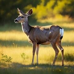 Fototapeta premium White Tailed Deer Outdoors against green foliage 