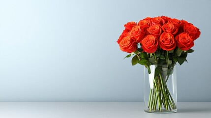 Fototapeta premium vibrant bouquet of red roses in a glass vase