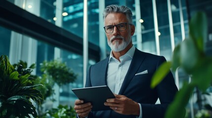 Confident businessman in modern office setting