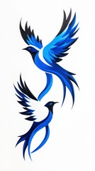 Obraz premium Stylized blue and black birds in flight