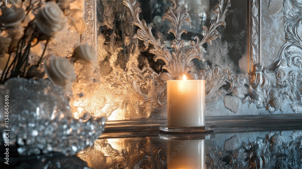 Poster a serene candlelit scene with decorative elements and soft lighting.