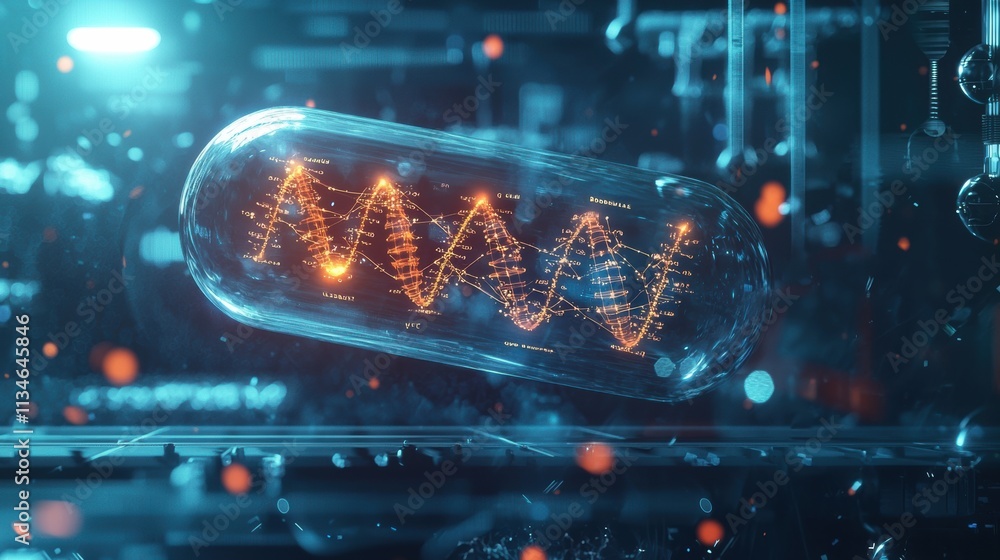 Aufkleber innovative genetic data visualization digital lab 3d render futuristic atmosphere close-up viewpoint