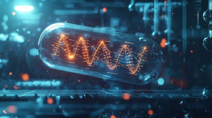 Innovative genetic data visualization digital lab 3d render futuristic atmosphere close-up viewpoint