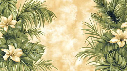 Tropical Palm Leaves & Flowers Illustration