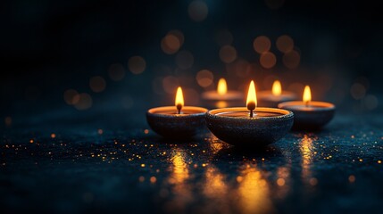 Glowing Candles on Dark Background, Spiritual