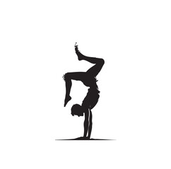 A man doing a handstand silhouette vector illustration
