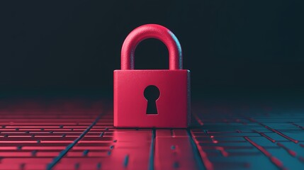 A vibrant red padlock stands centered on a dark background, symbolizing security and protection in a digital context.