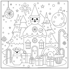 Christmas Hygge cute and cozy coloring book for kids and adults. Cozy Christmas Cats Holiday Coloring Book for children.