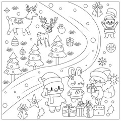 Christmas Hygge cute and cozy coloring book for kids and adults. Cozy Christmas Cats Holiday Coloring Book for children.