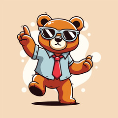 Cute cartoon bear in a tie and sunglasses. Vector illustration.