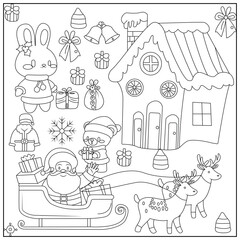 Christmas Hygge cute and cozy coloring book for kids and adults. Cozy Christmas Cats Holiday Coloring Book for children.